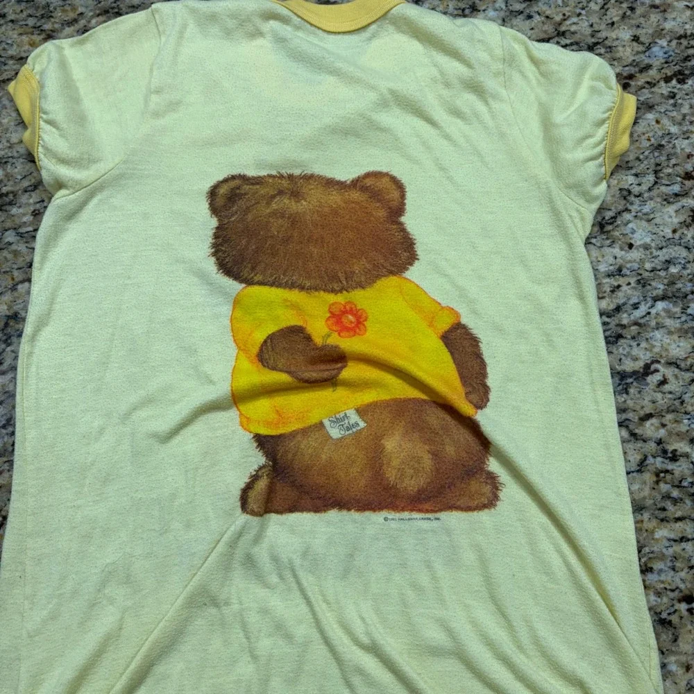 Vintage 1983 Hallmark Shirt Tales Bogey Bear Nightshirt Yellow Ringer Kids 80s